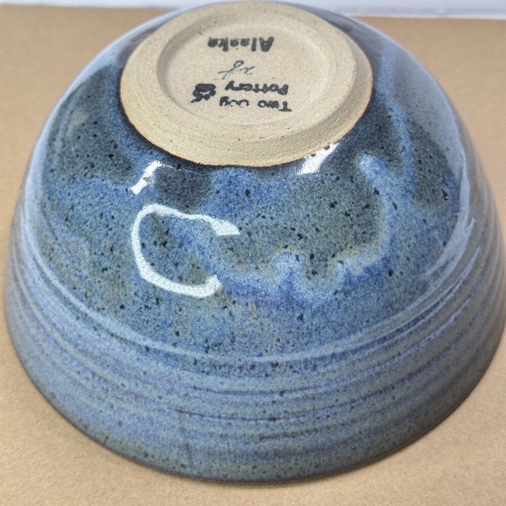 Two Dog Pottery Alaska Bowl Noodle Chopstick Blue Speckled Glazed Ceramic Swirl - Picture 11 of 14